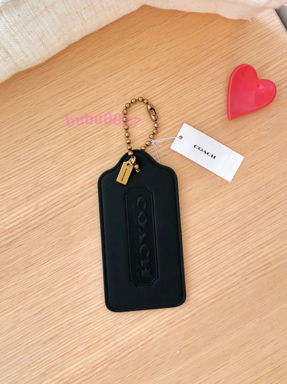 NWT❣️Coach Oversized Leather Hangtag Black CET59 Bag Charm Ball Chain Classic